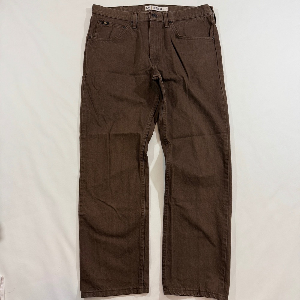 Lee Regular Fit Pants Mens 36x30 Brown Excellent Straight Leg Cotton Canvas